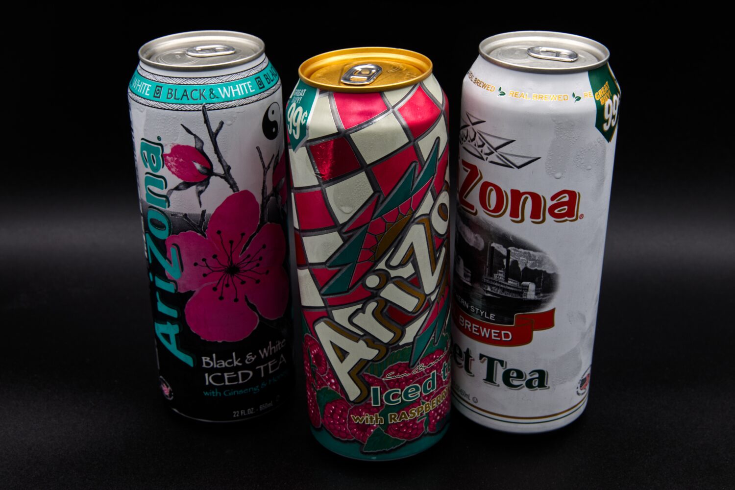 Three cans of Arizona Iced Tea are displayed in Phoenix, Sept. 4, 2026. (AP Photo/Dario Lopez-Mills...