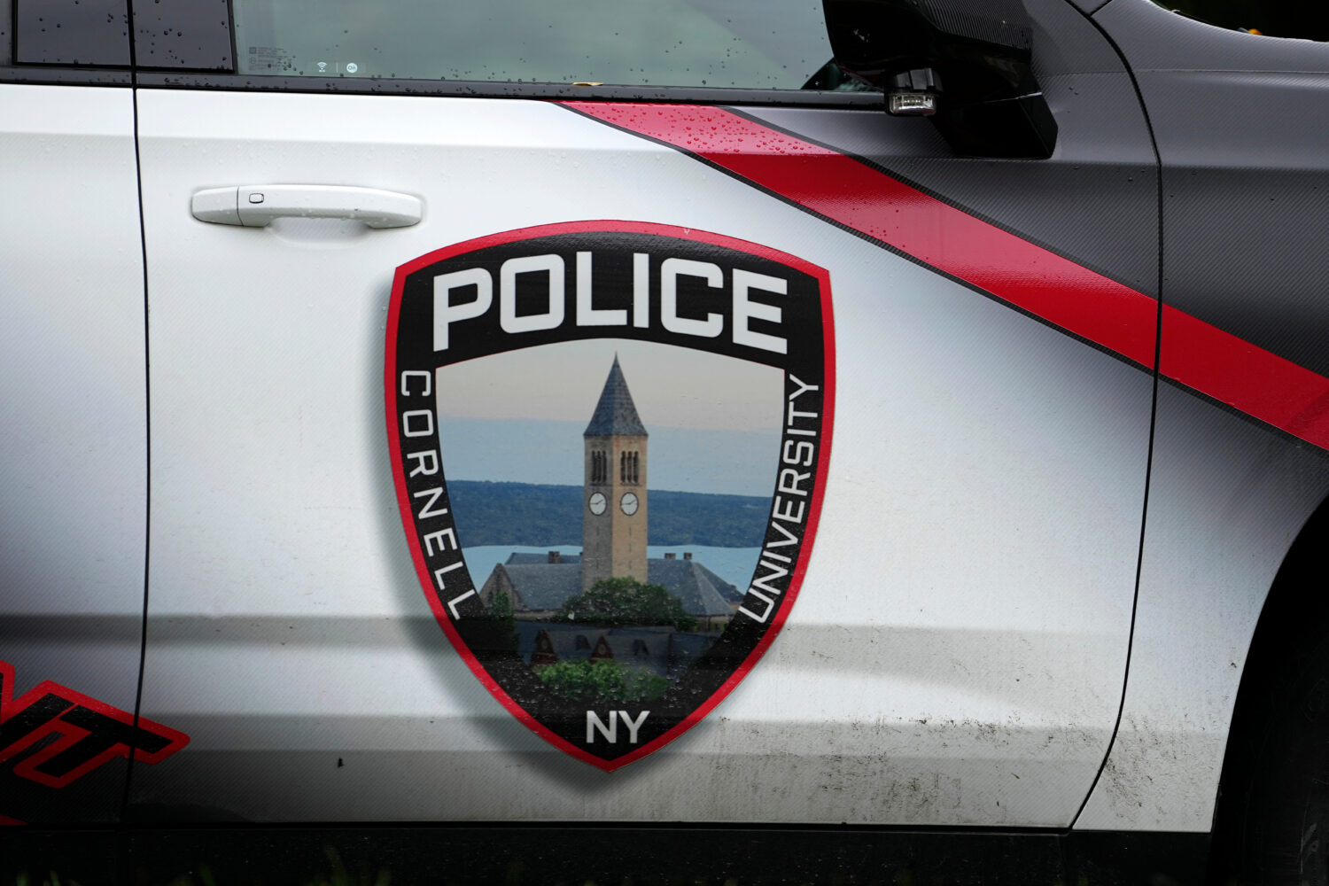 A Cornell University police car is seen parked on campus at Cornell University in Ithaca, N.Y., Thu...