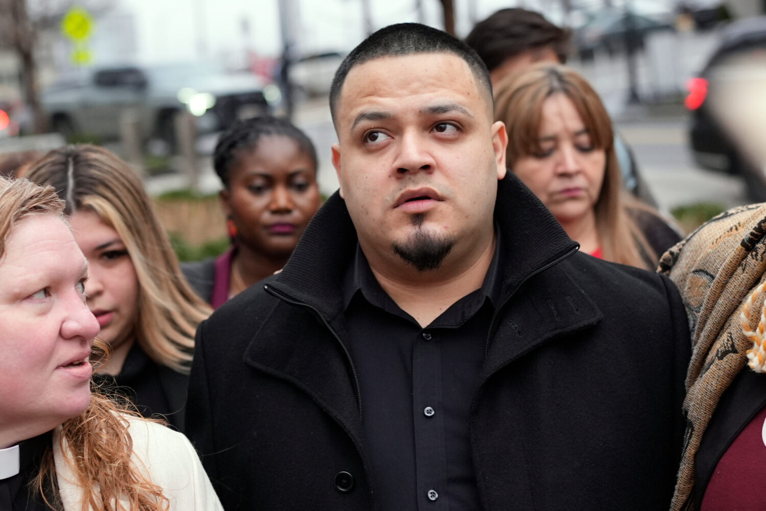 FILE - Kilmar Abrego Garcia, center, arrives at the federal courthouse Feb. 26, 2026, in Nashville,...