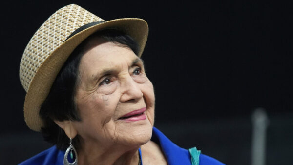 Dolores Huerta is seen at the California Democratic Party's 2025 State Convention on May 31, 2025. (AP Photo/Damian Dovarganes, File)