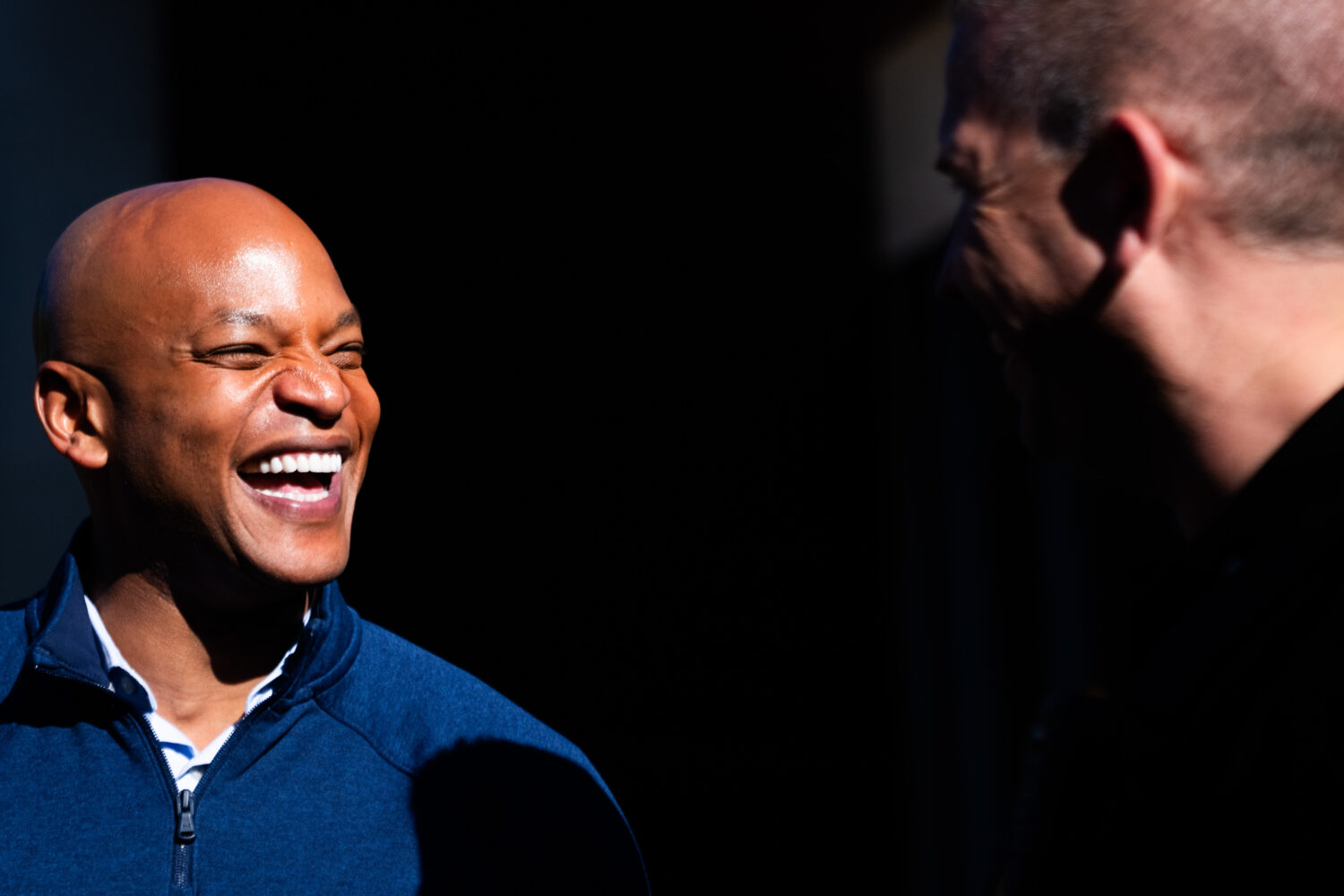 Maryland Gov. Wes Moore speaks to voters outside of the Silver Spring Civic Building for the first ...
