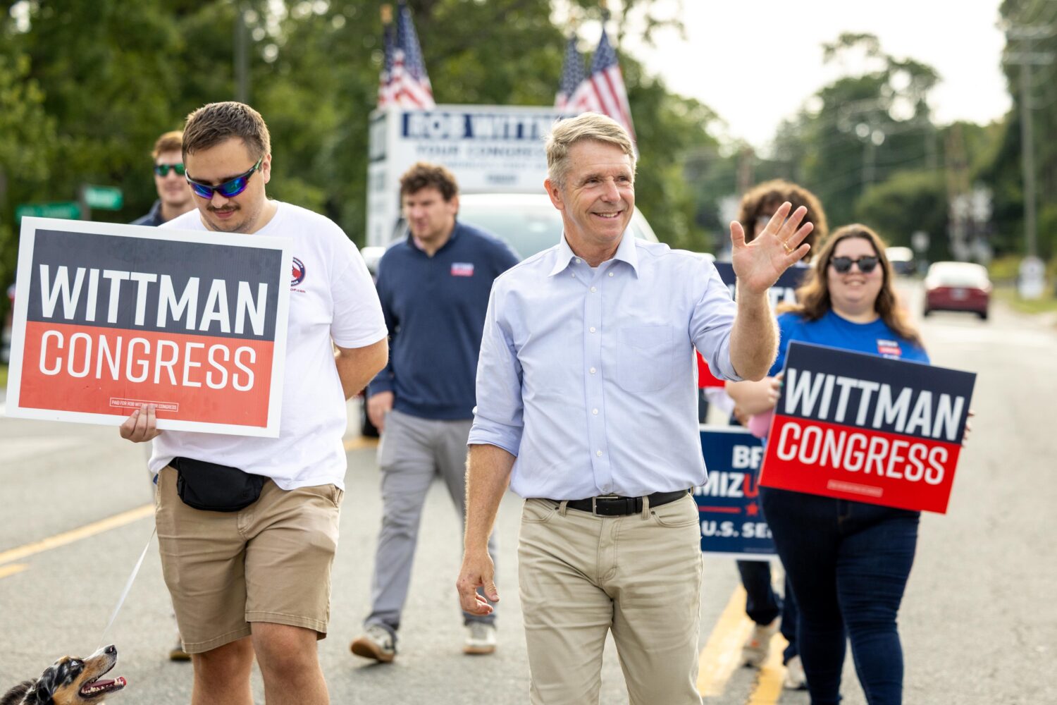 Rep. Rob Wittman, R-Va., waves during the 30th annual Glen Allen Day parade on Saturday, Sept. 19, ...