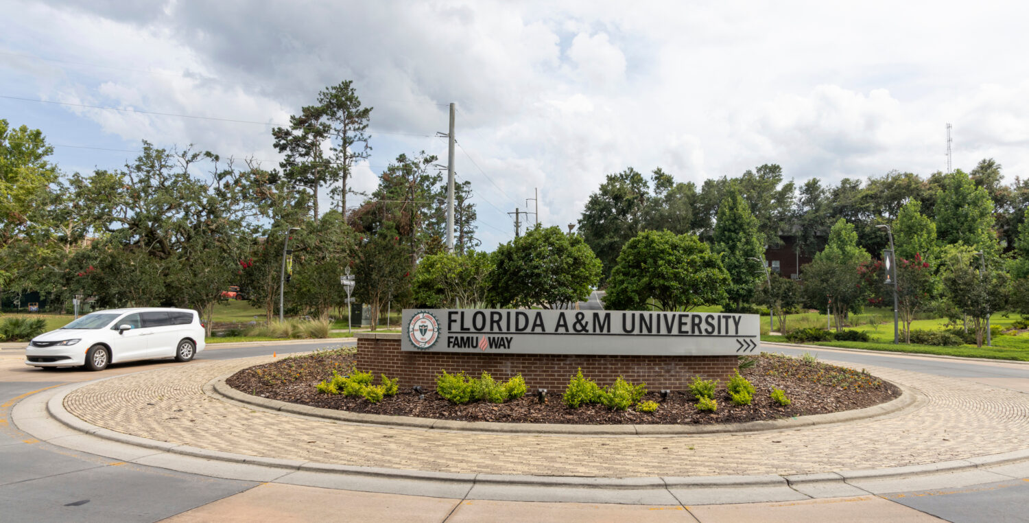 FILE - The roundabout at FAMU Way is seen on the Florida A&M University campus in Tallahassee, Fla....