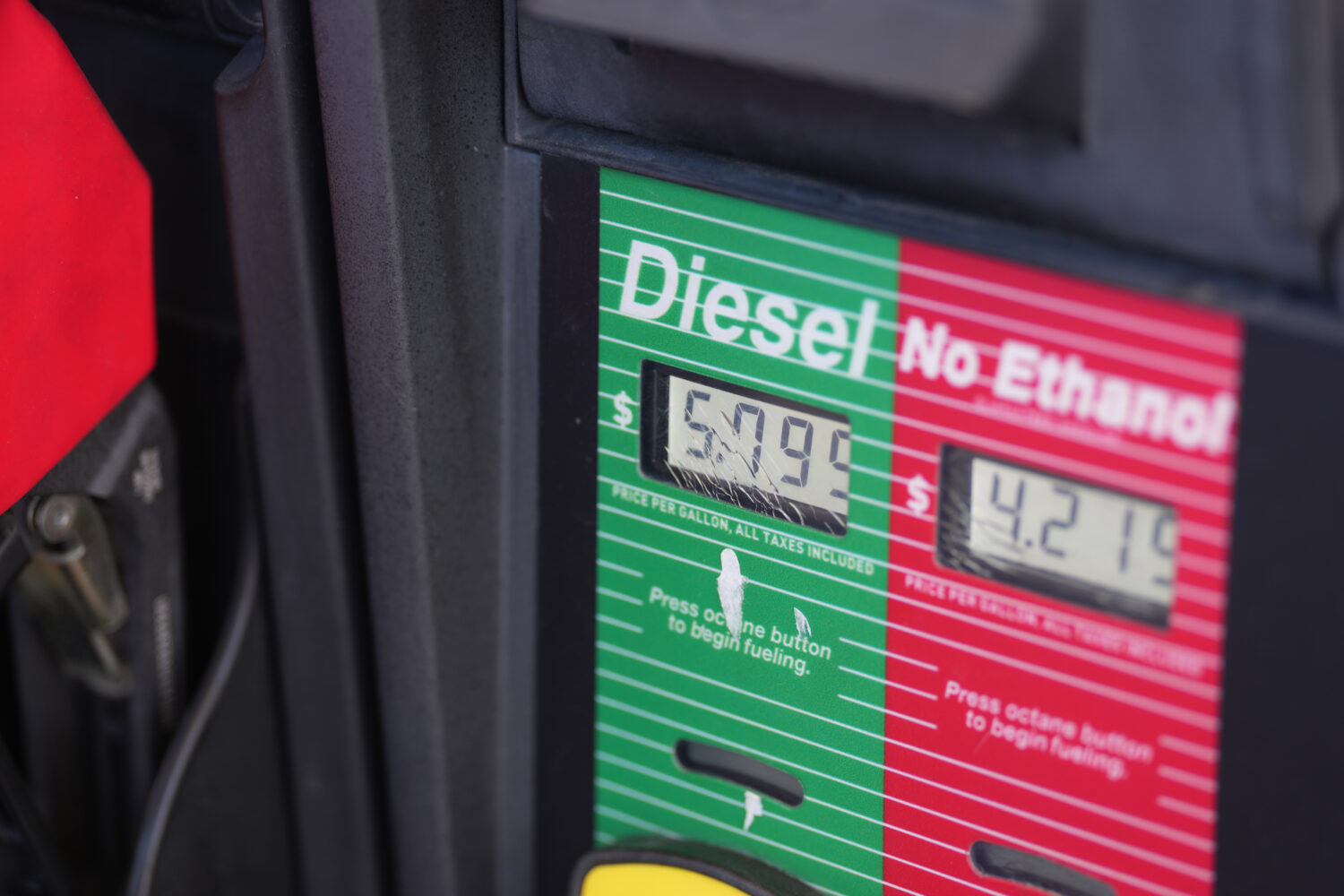 The price of a gallon of diesel fuel is shown electronically on a pump at a QuikTrip station Thursd...