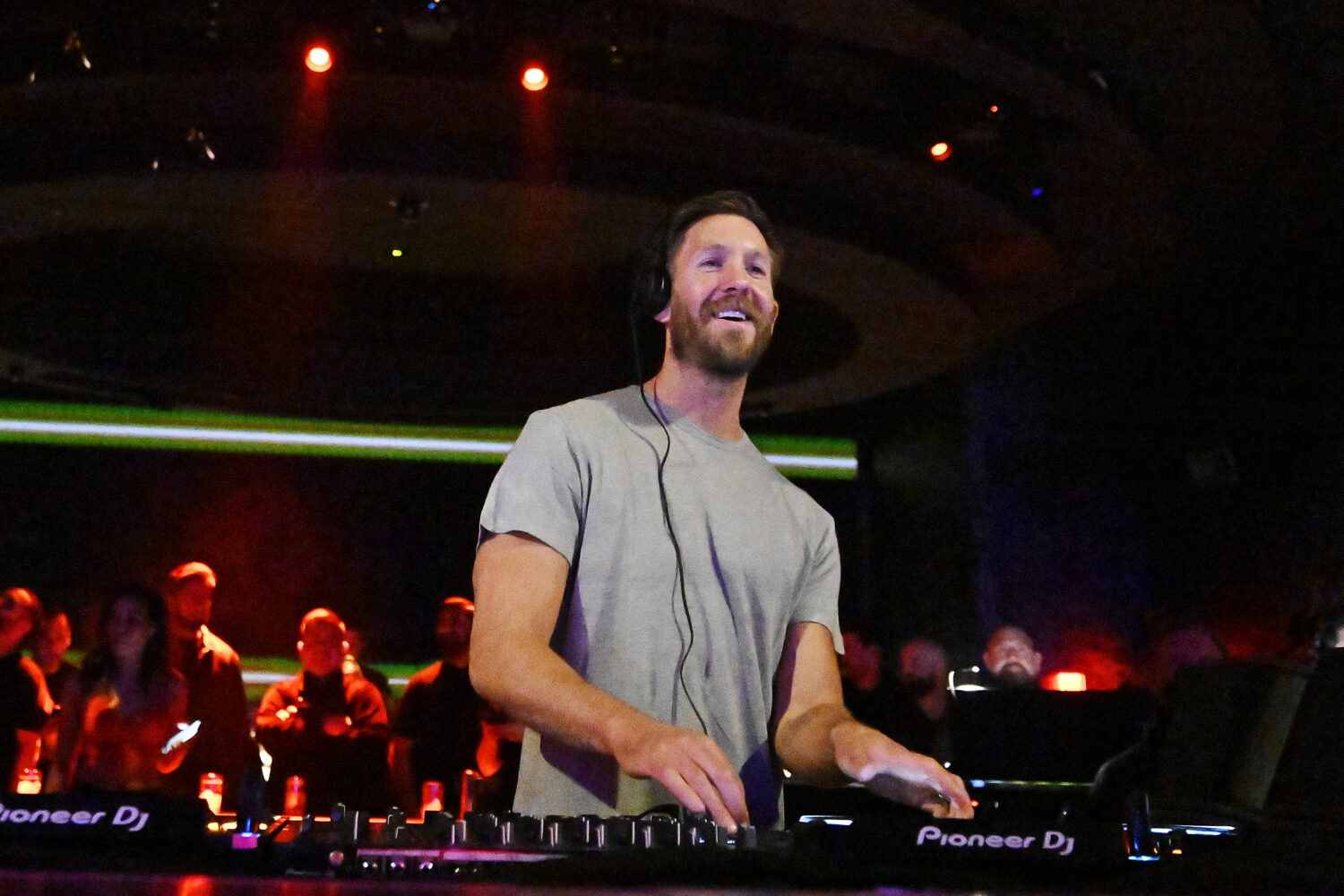 LAS VEGAS, NEVADA - FEBRUARY 09: Calvin Harris performs onstage during the FanDuel Super Bowl party...