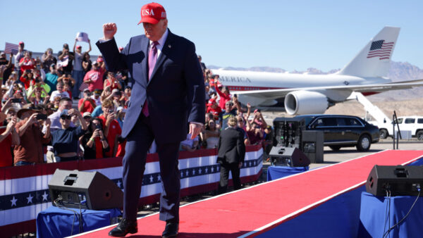 BULLHEAD CITY, ARIZONA - OCTOBER 14: U.S. President Donald Trump arrives for a campaign rally at Laughlin/Bullhead International Airport on October 14, 2026 in Bullhead City, Arizona. President Trump is traveling to Arizona and Montana to campaign for Republican candidates ahead of the midterm elections. (Photo by Alex Wong/Getty Images)