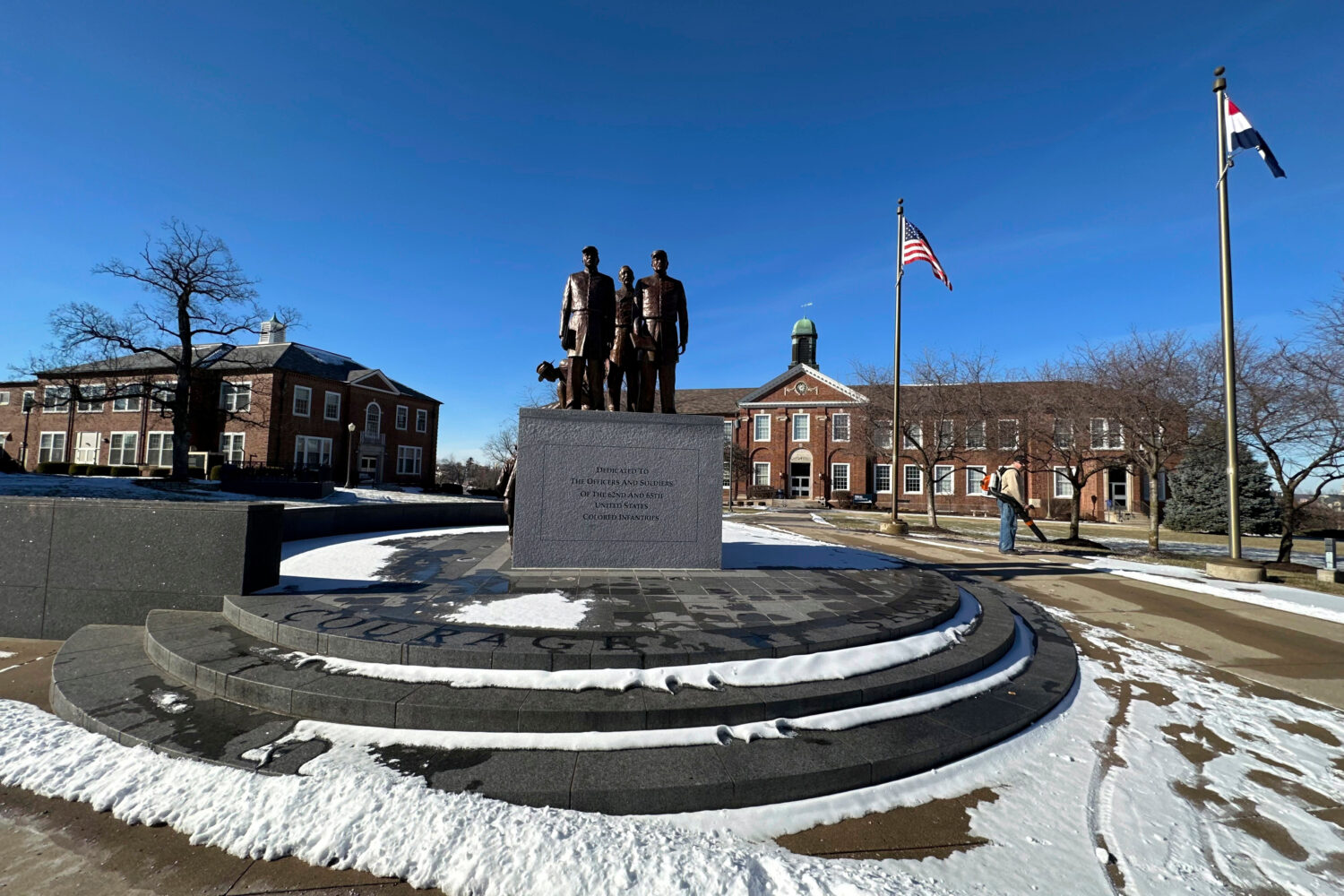FILE - A statue sits on the campus of Lincoln University, Wednesday, Jan. 17, 2024, in Jefferson Ci...