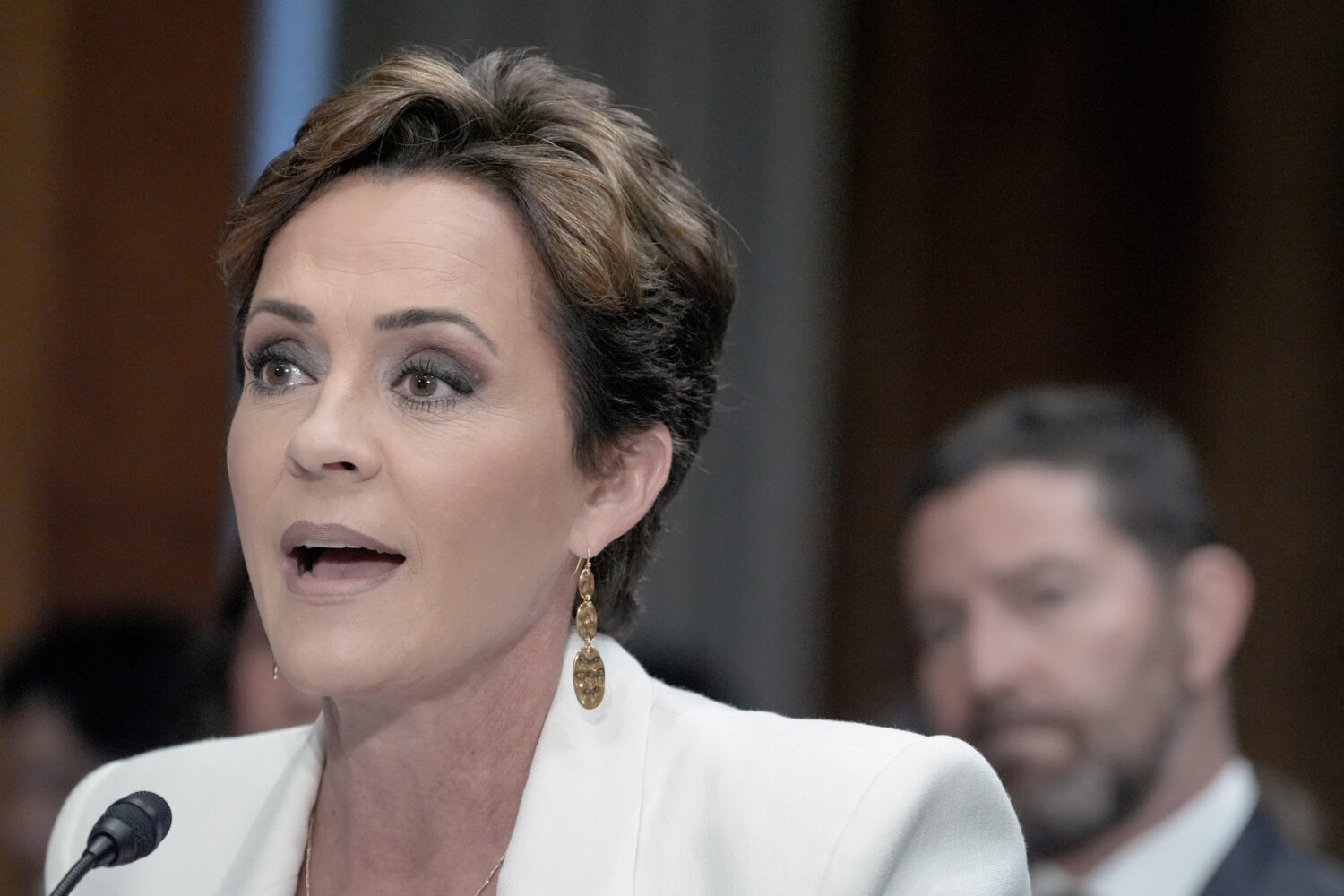 FILE - Kari Lake testifies during a Senate Committee on Foreign Relations hearing to examine her no...