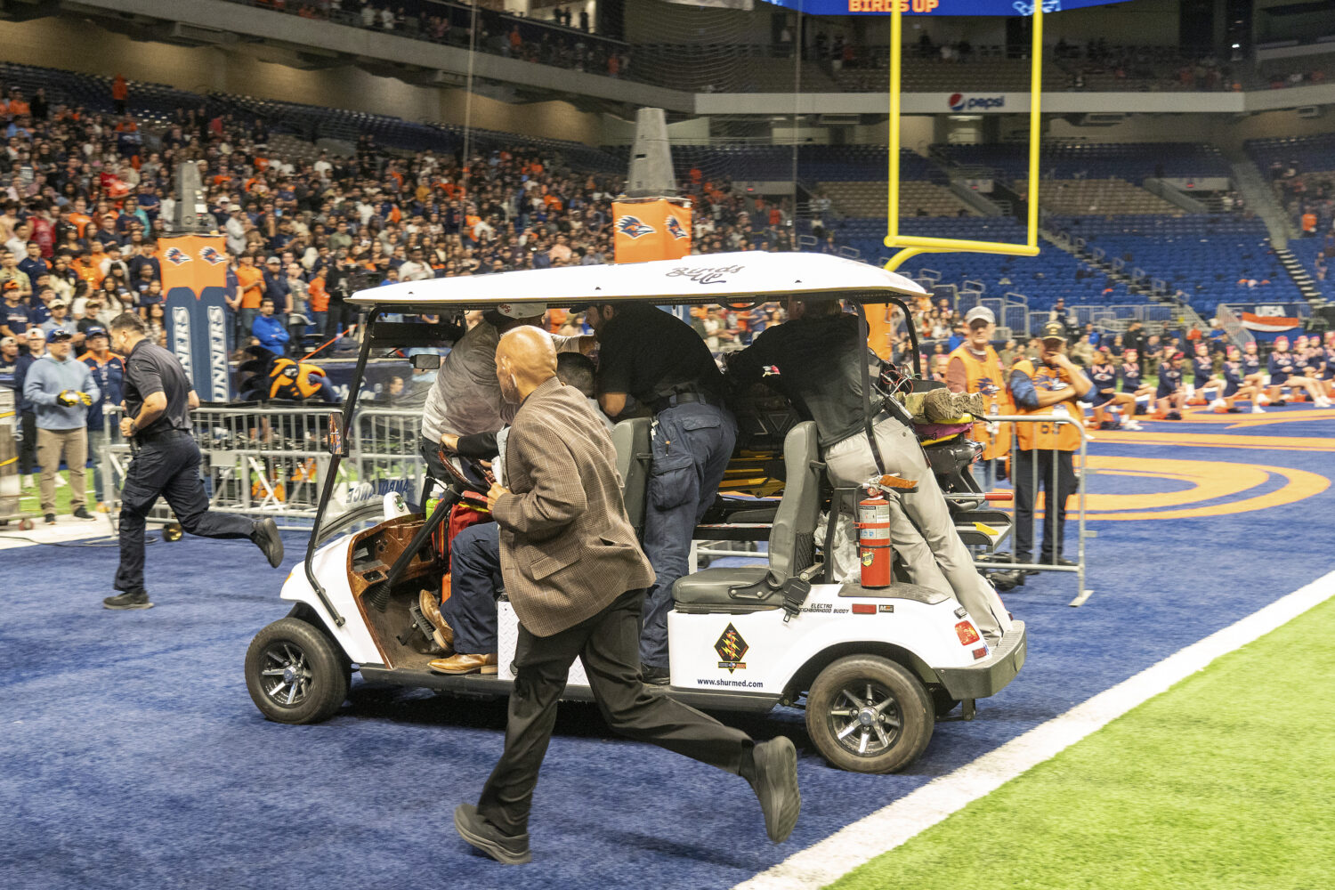 Emergency responders react to an accident before UTSA’s annual Salute to Armed Forces and Veteran...