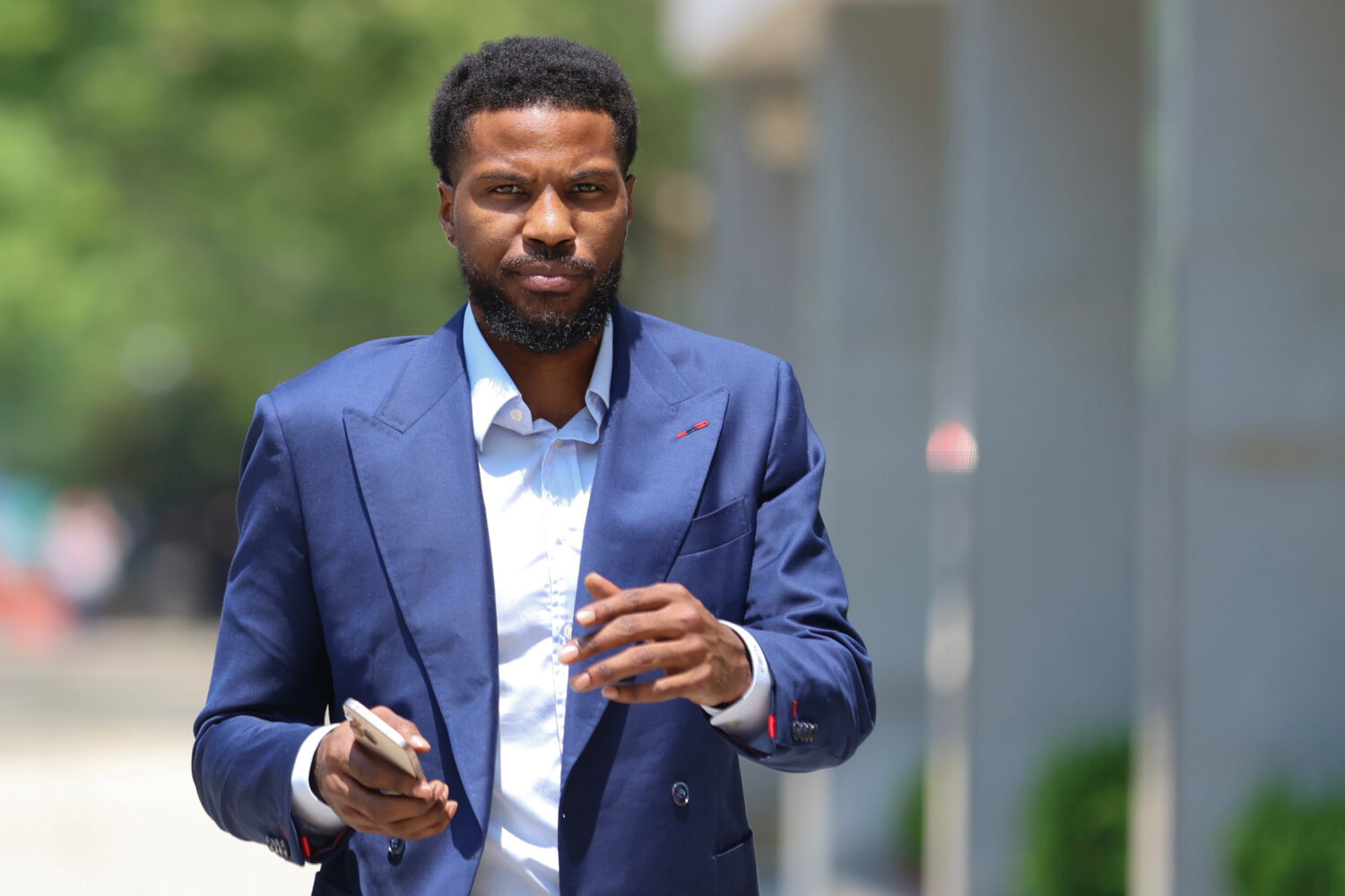 FILE - Former NBA player Malik Beasley arrives outside of Brooklyn federal court on July 1, 2026, i...