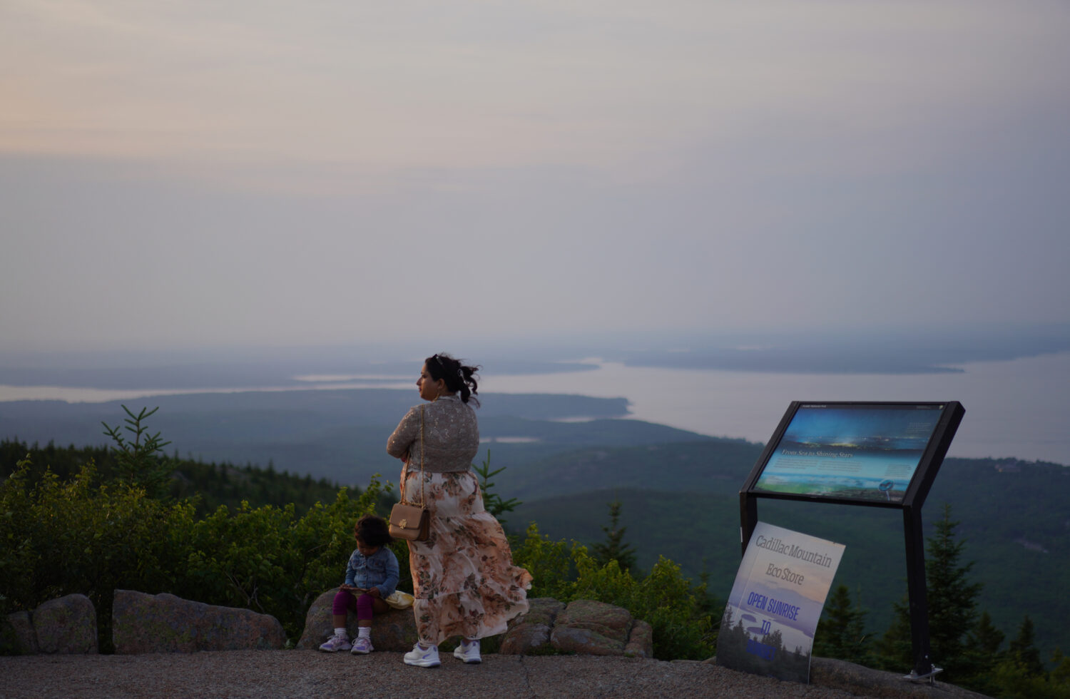 Visitors at the summit of Cadillac Mountain in Acadia National Park in Maine, on Tuesday, July 1, 2...