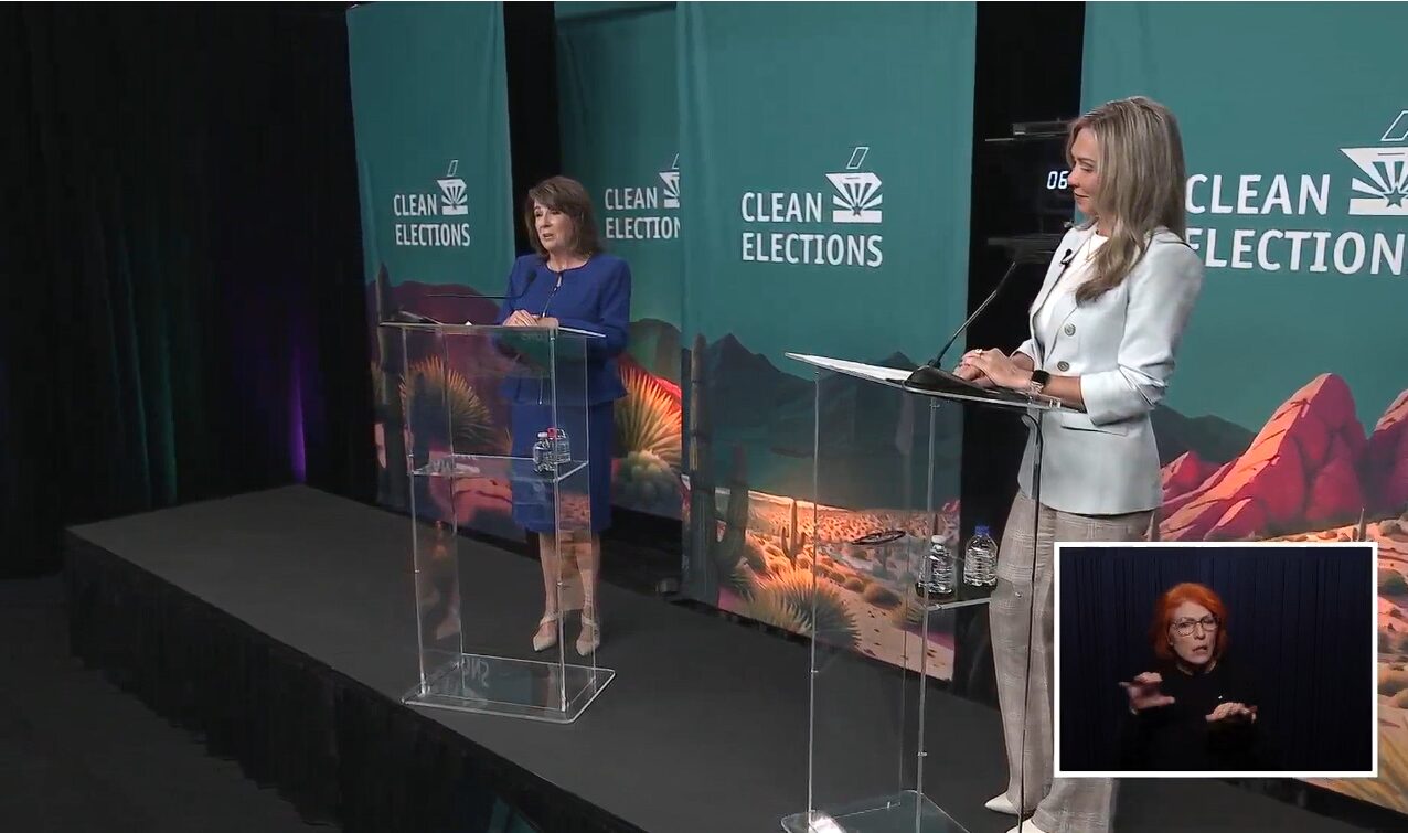 Republican Sine Kerr and No Labels candidate Angela Harrolle Mohan debate as they seek to become Ar...