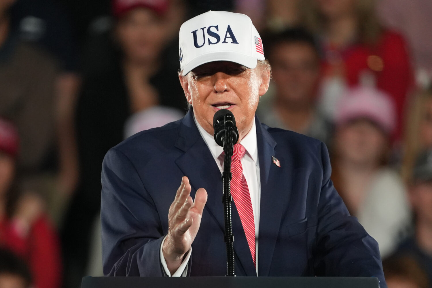President Donald Trump speaks at a campaign rally at Pitt–Greenville Airport, Tuesday, Oct. 20, 2...