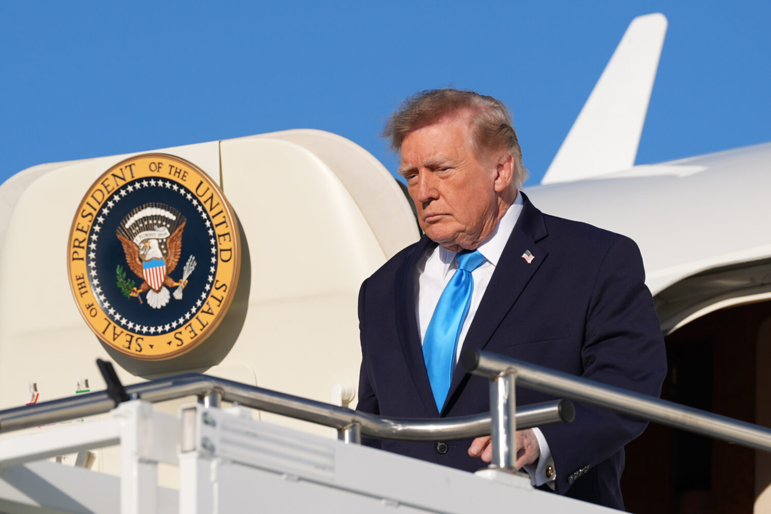 President Donald Trump arrives on Air Force One at Central Nebraska Regional Airport, Monday, Oct. ...