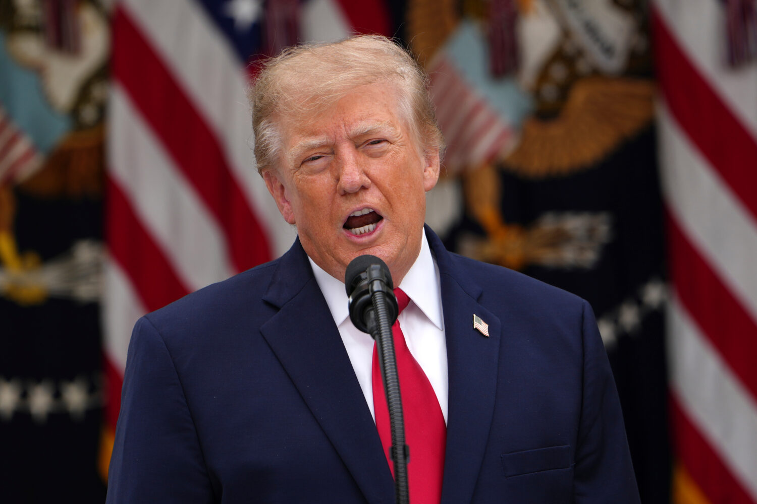 President Donald Trump speaks in the Rose Garden of the White House during an event for first respo...