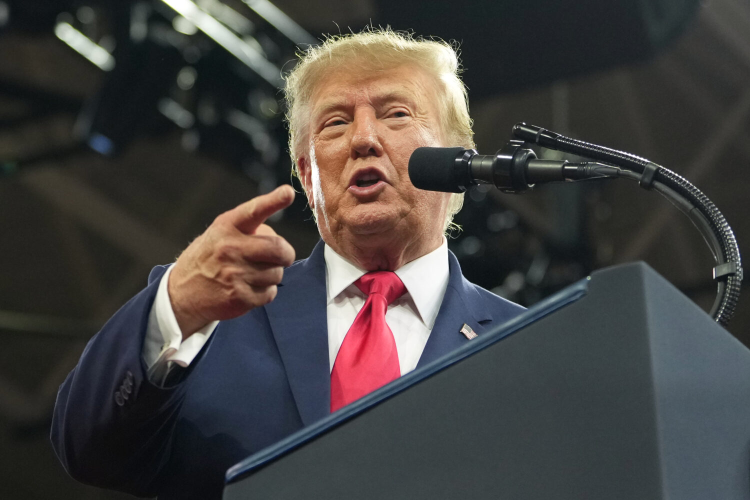 President Donald Trump speaks at a campaign rally at Alico Arena on the campus of Florida Gulf Coas...