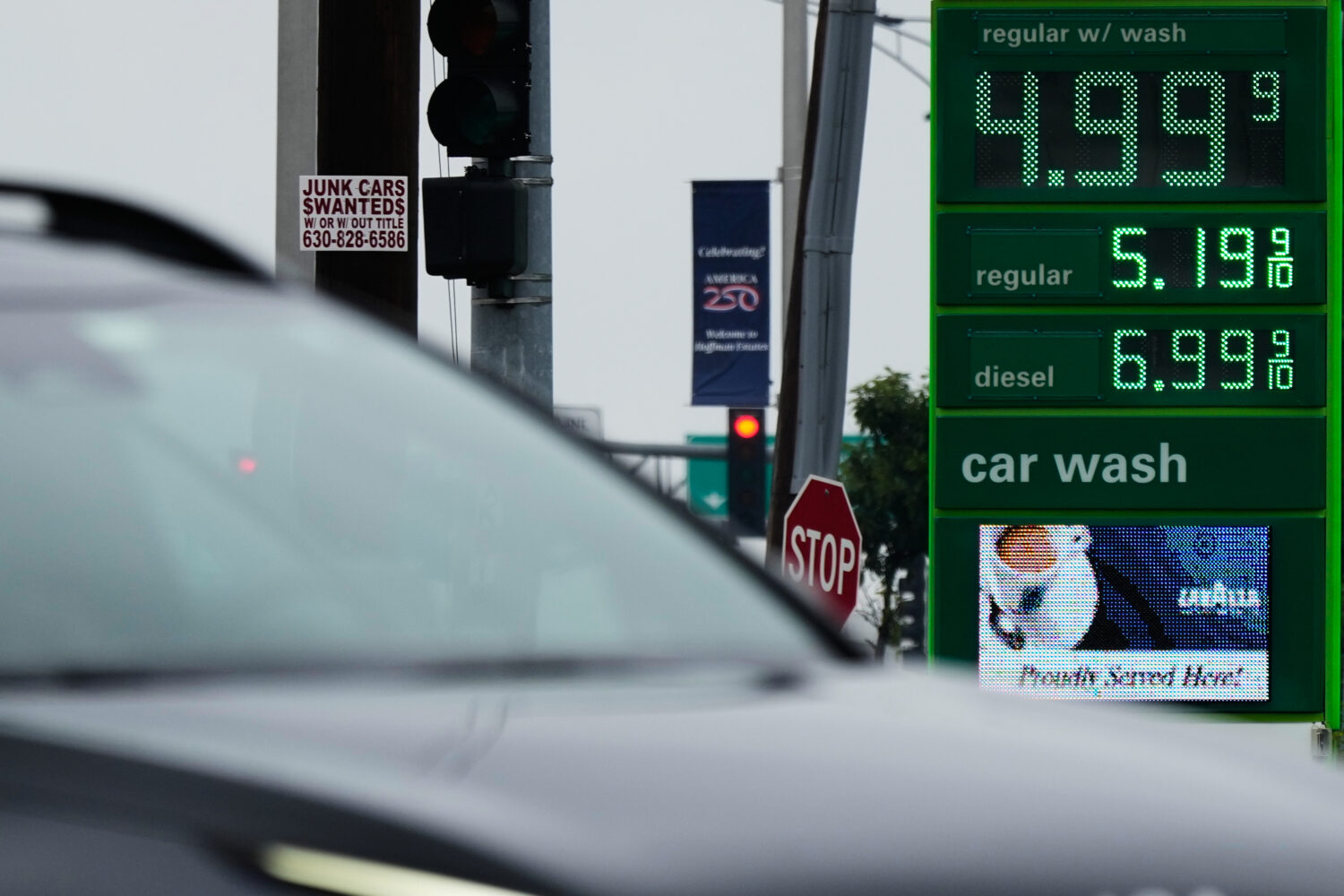 Gas prices are displayed at a gas station in Streamwood, Ill., Wednesday, Sept. 30, 2026. (AP Photo...