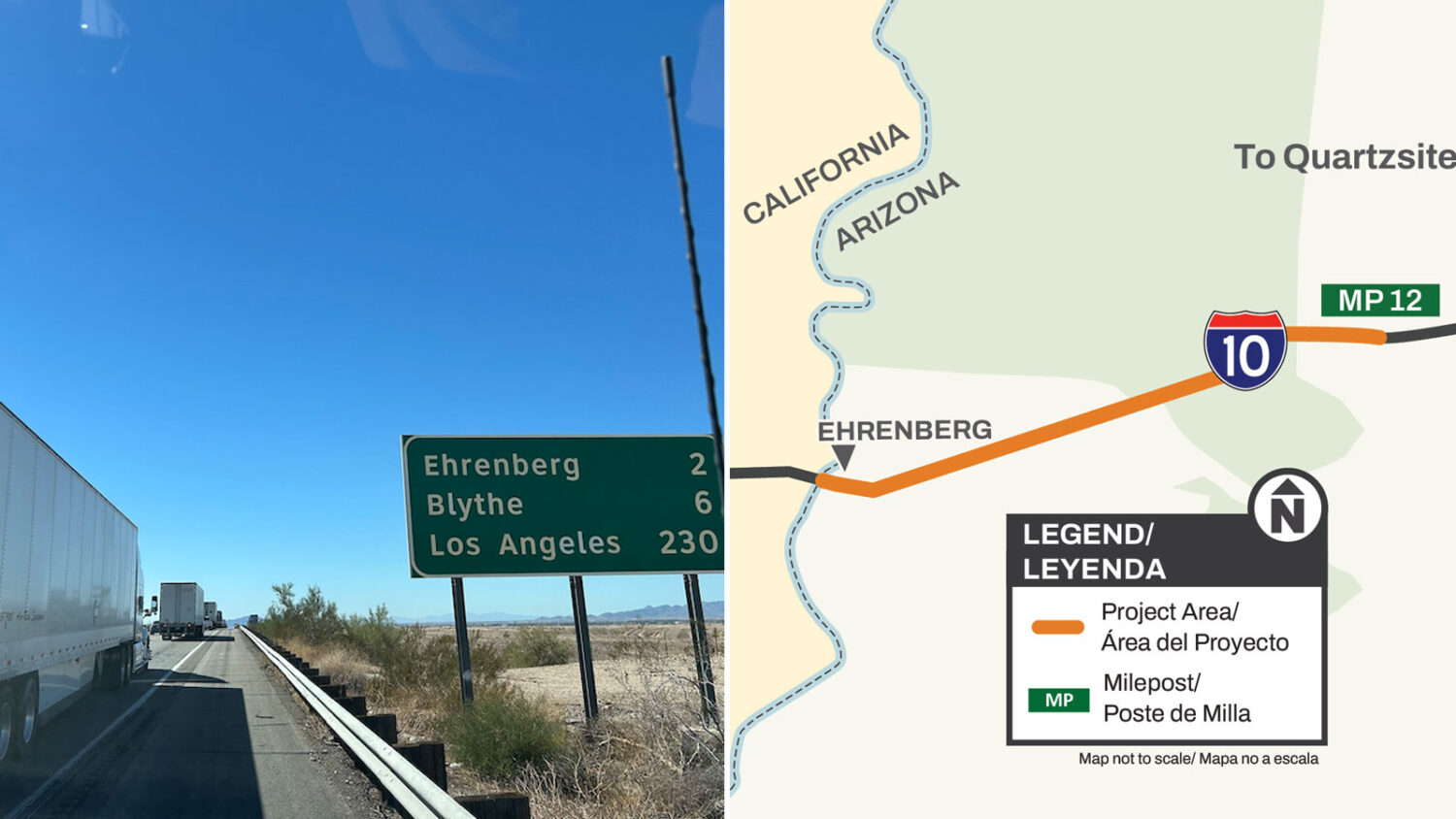 Interstate 10 will be reduced to one lane in each direction at times between the Arizona-California...