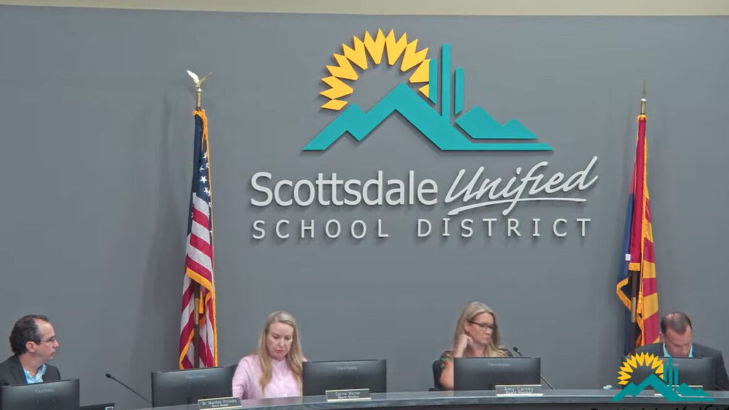 The Scottsdale Unified School District is seen during its Sept. 8 meeting. (Screenshot)