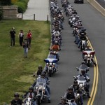 Motorcycles are lined up to get in to the beginning of Rolling Thunder at the Pentagon in Washington Sunday, May 29, 2011, for the traditional annual Memorial Day weekend event. (AP Photo/Alex Brandon)