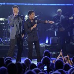 Blake Shelton, left, and Lionel Richie perform 
onstage at the 47th Annual Academy of Country 
Music Awards on Sunday, April 1, 2012 in Las 
Vegas. (AP Photo/Mark J. Terrill)