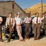 This film image released by Warner Bros. Pictures shows, from left, Giovanni Ribisi as Officer Conwell Keeler, Josh Brolin, as Sgt. John O'Mara, Ryan Gosling as Sgt. Jerry Wooters, Anthony Mackie as Officer Coleman Harris, Michael Pena as Officer Navidad Ramirez and Robert Patrick as Officer Max Kennard in "Gangster Squad." (AP Photo/Warner Bros. Pictures, Wilson Webb)