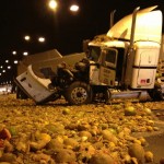 The westbound lanes of Interstate 10 were blocked by a watermelon spill on Thursday, July 11, 2013. (Twitter Photo/@ArizonaDOT)