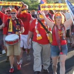La Furia Roja marches to the Phoenix Sports Complex. (KTAR Photo/Carter Nacke)