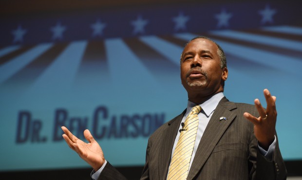 Republican presidential candidate Ben Carson speaks at the Freedom Summit, Saturday, May 9, 2015, i...