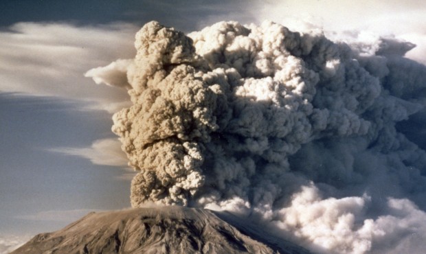 FILE – In this April 1980 file photo, Mount St. Helens spews smoke, soot and ash into the sky...