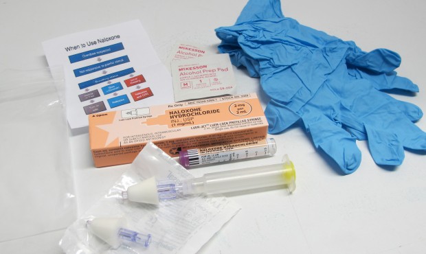 In this May 13, 2015 photo, the contents of a drug overdose rescue kit is seen at a training sessio...