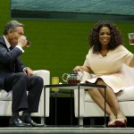 
              Howard Schultz, left, chairman and CEO of Starbucks Coffee Company, sits and drinks tea with Oprah Winfrey, right, to announce their partnership to offer Teavana Oprah Chai tea, Wednesday, March 19, 2014, at Starbucks' annual shareholders meeting in Seattle. (AP Photo/Ted S. Warren)
            