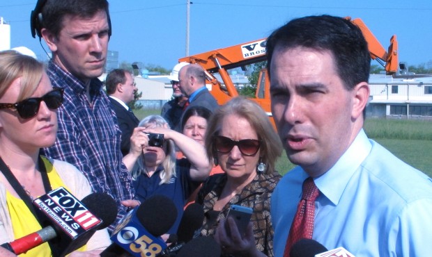 n Gov. Scott Walker discusses ongoing state budget negotiations on Thursday, May 28, 2015, in Porta...