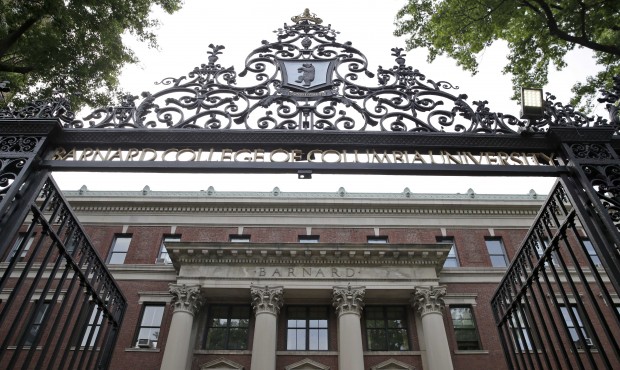 n In this Thursday, May 28, 2015 photo, a gate over the entrance of Barnard College is seen in New ...