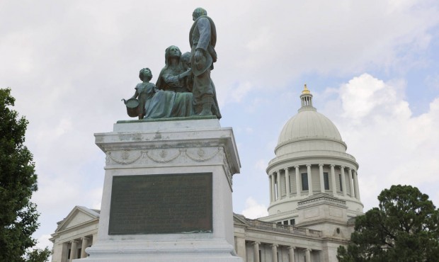 A monument to Confederate women stands on the grounds of the Arkansas state Capitol in Little Rock,...