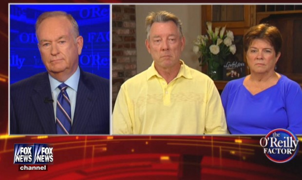 This image provided by Fox News Channel shows, host Bill O’Reilly speaking with James Steinle...