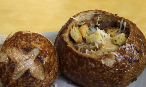 A Bistro French Onion Soup Bread Bowl is seen at a Panera bread restaurant, Tuesday, June 9, 2015, ...