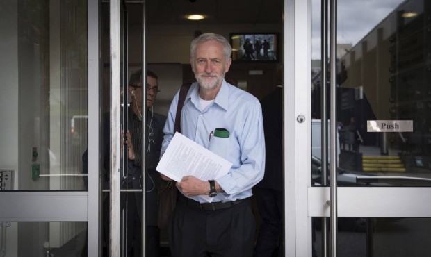 n Contender for leader of Britain’s Labour party Jeremy Corbyn outside his campaign headquart...