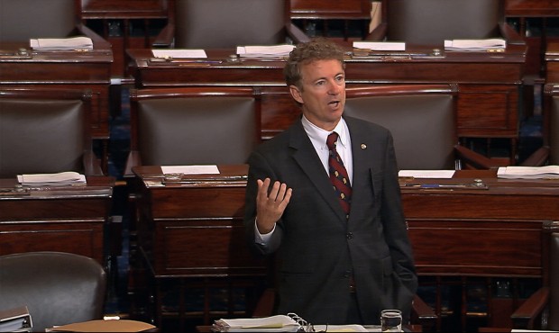 In this image from Senate video, Sen. Rand Paul, R-Ky., and a Republican presidential contender, sp...