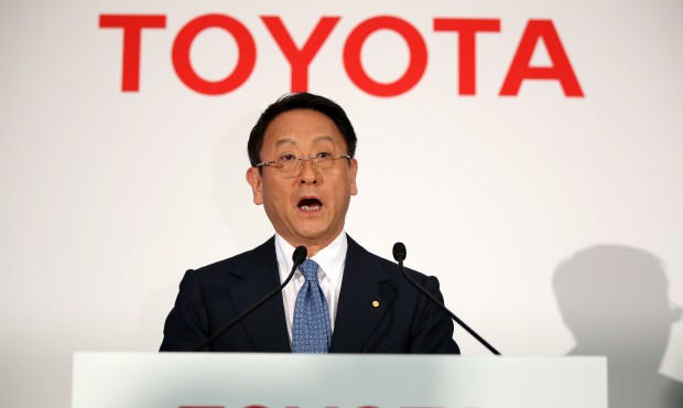 FILE – In this May 8, 2015 file photo, Toyota President Akio Toyoda delivers remarks during a...