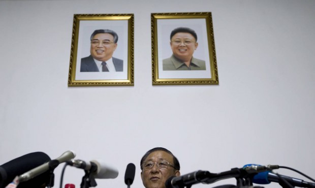 North Korean Ambassador to China Ji Jae Ryong speaks at a press conference held at the North Korean...