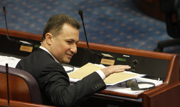 Macedonian Prime Minister Nikola Gruevski gestures, while attending a session in the parliament aft...