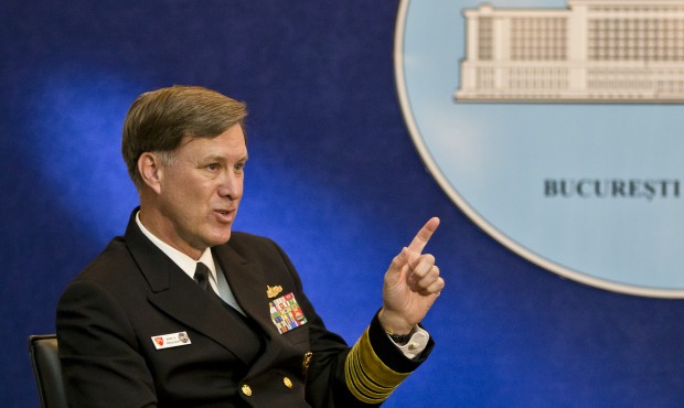 U.S Navy Adm. Mark E. Ferguson III, commander of the Allied Joint Force Command, speaks to media in...
