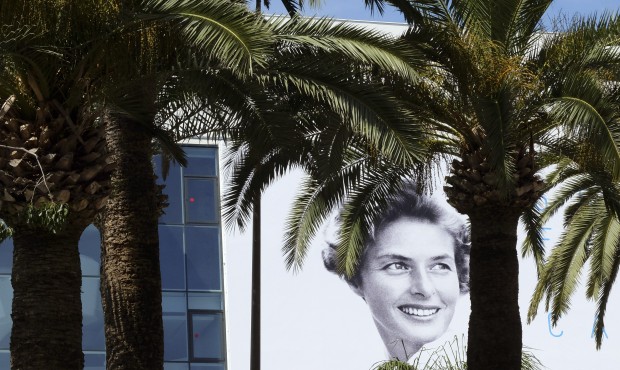 The official banner depicting actress Ingrid Bergman is seen between trees ahead of the 68th intern...