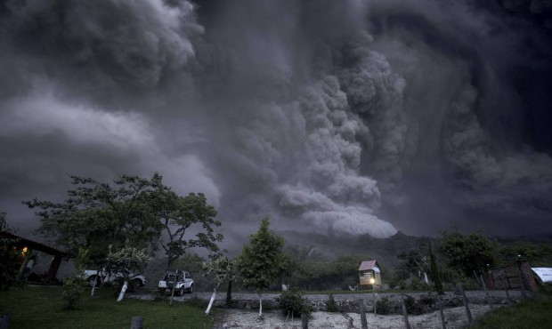 Clouds of ash fill the sky after an eruption by the Colima volcano, known as the Volcano of Fire, n...