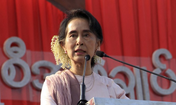 In this Saturday, Jan. 10, 2015 photo, Myanmar’s opposition leader Aung San Suu Kyi speaks at...
