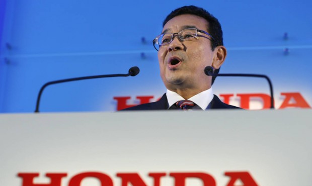 Honda Motor Co.’s CEO Takahiro Hachigo speaks during a press conference at the automaker&#821...