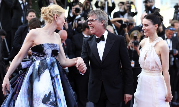 From left, actress Cate Blanchett, director Todd Haynes, and actress Rooney Mara poses for photogra...