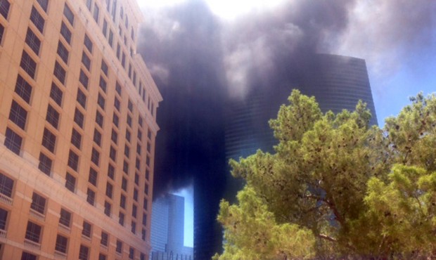 Smoke is seen from a fire at The Cosmopolitan of Las Vegas hotel on Saturday, July 25, 2015. Clark ...