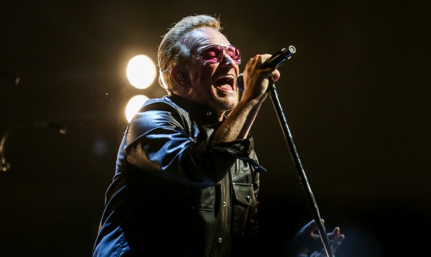Bono of U2 performs at the Innocence + Experience Tour at The Forum on Tuesday, May 26, 2015, in In...